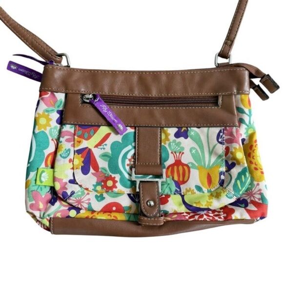 Lily Bloom Floral Purse Shoulder Bag Brown Faux Leather Colorful - Picture 1 of 10